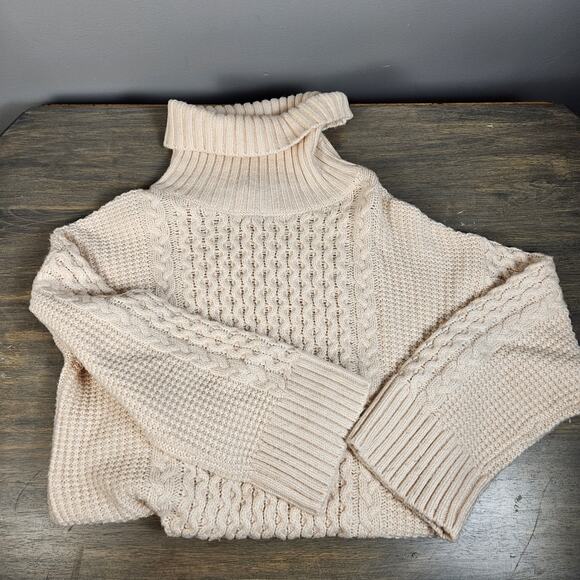 Ann Taylor Turtleneck Sweater cable Knit Wool Blend Size Large Pale Pink - Picture 4 of 6